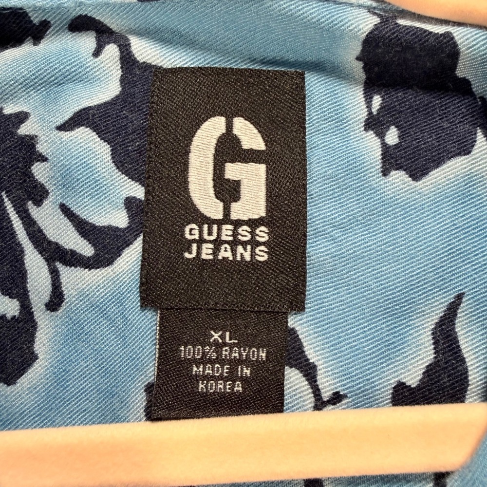 Vintage Guess Jeans Hawaiian Shirt XL Blue Floral Rayon Button Down Mens Y2K 90s - Picture 5 of 7